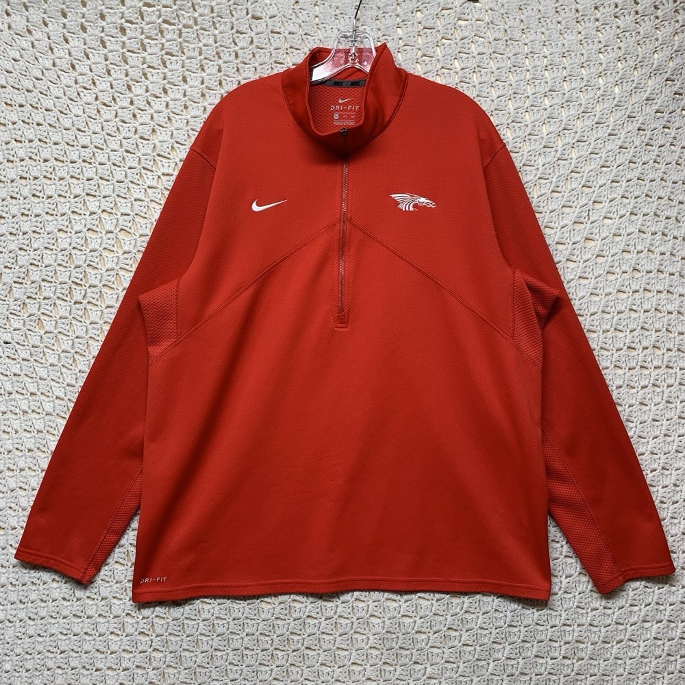 Nike Dragón Head Pullover Sweater Mens 2XL Red 1/4 Zip Logo Fleece Long Sleeve